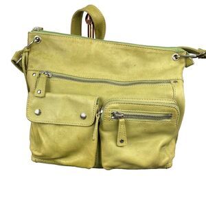 Fossil  green leather Crossbody bag with strap Zipper Pockets inner poccket